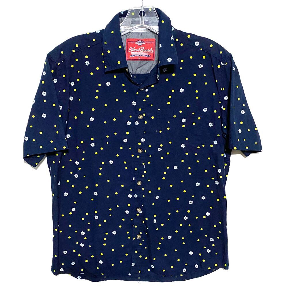 Silver Board Spirit of Japan Button Shirt Mens L Floral Polka Dot Retro Summer